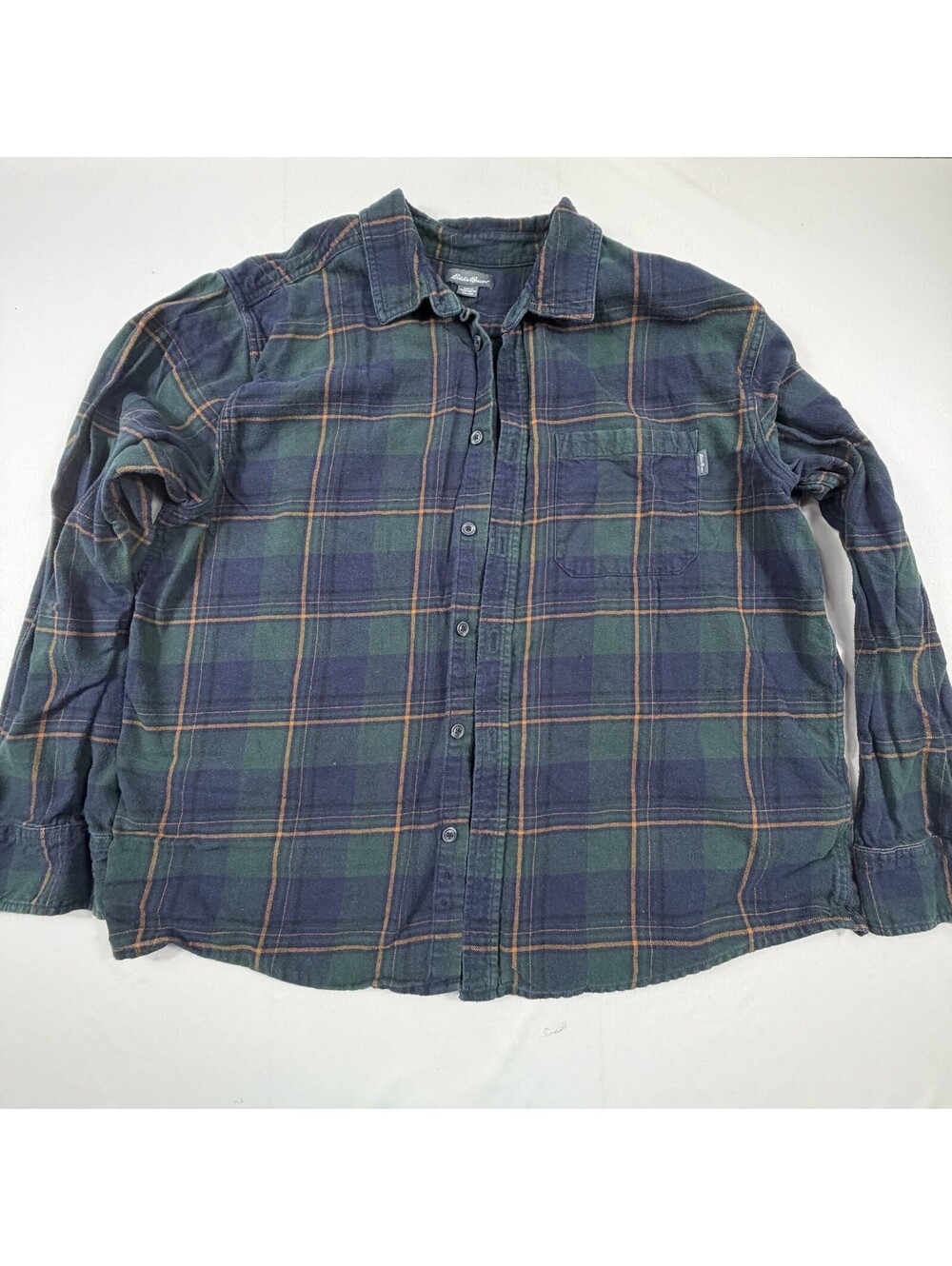 Eddie Bauer Men's XXL Flannel Shirt 100% Cotton Green Navy Plaid